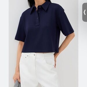 NWOT Never Worn LE BOP Josephine Polo Top Navy Blue Size Small Short Sleeve Crop
